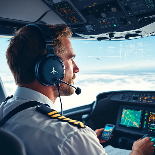 Pilot communicating in cockpit