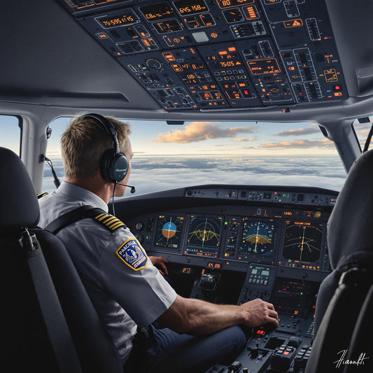 Pilot in cockpit with aircraft controls
