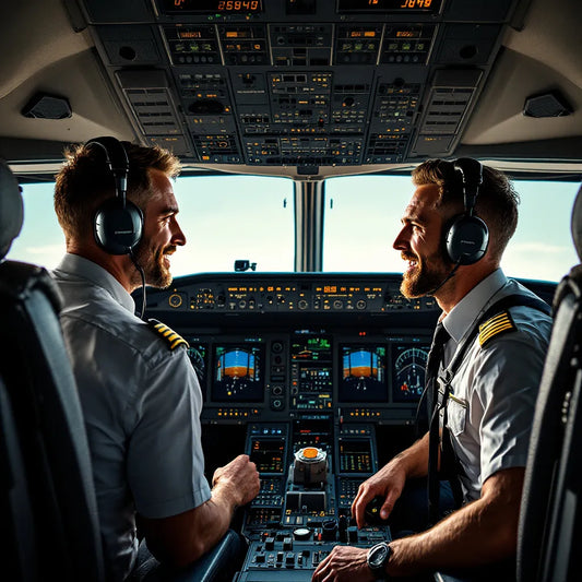 Pilots communicating in cockpit