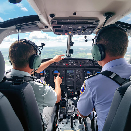 Pilot and instructor in a cockpit