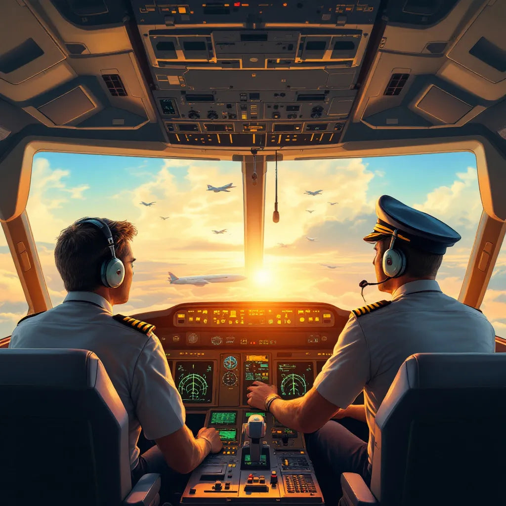 pilots and crew communicating in cockpit