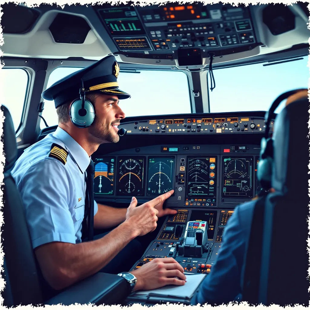 pilot and crew communicating in cockpit