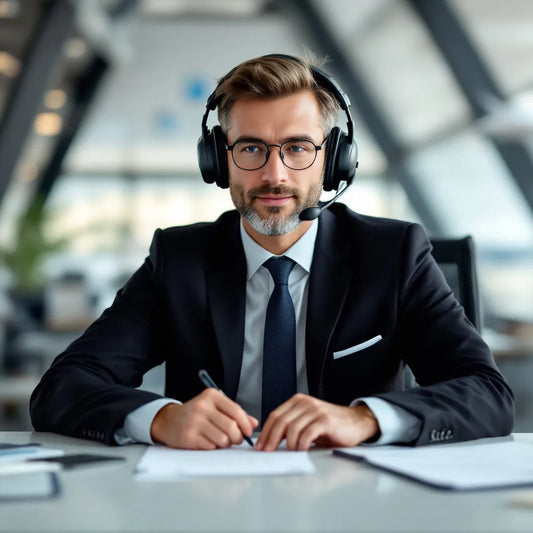 Aviation professional taking an ICAO English exam