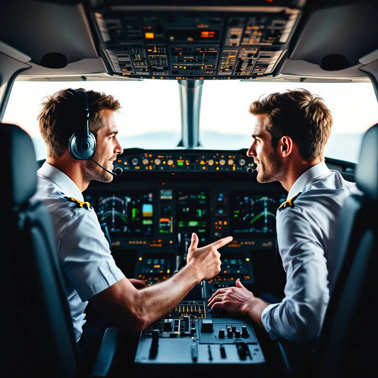 Pilots in cockpit engaged in communication