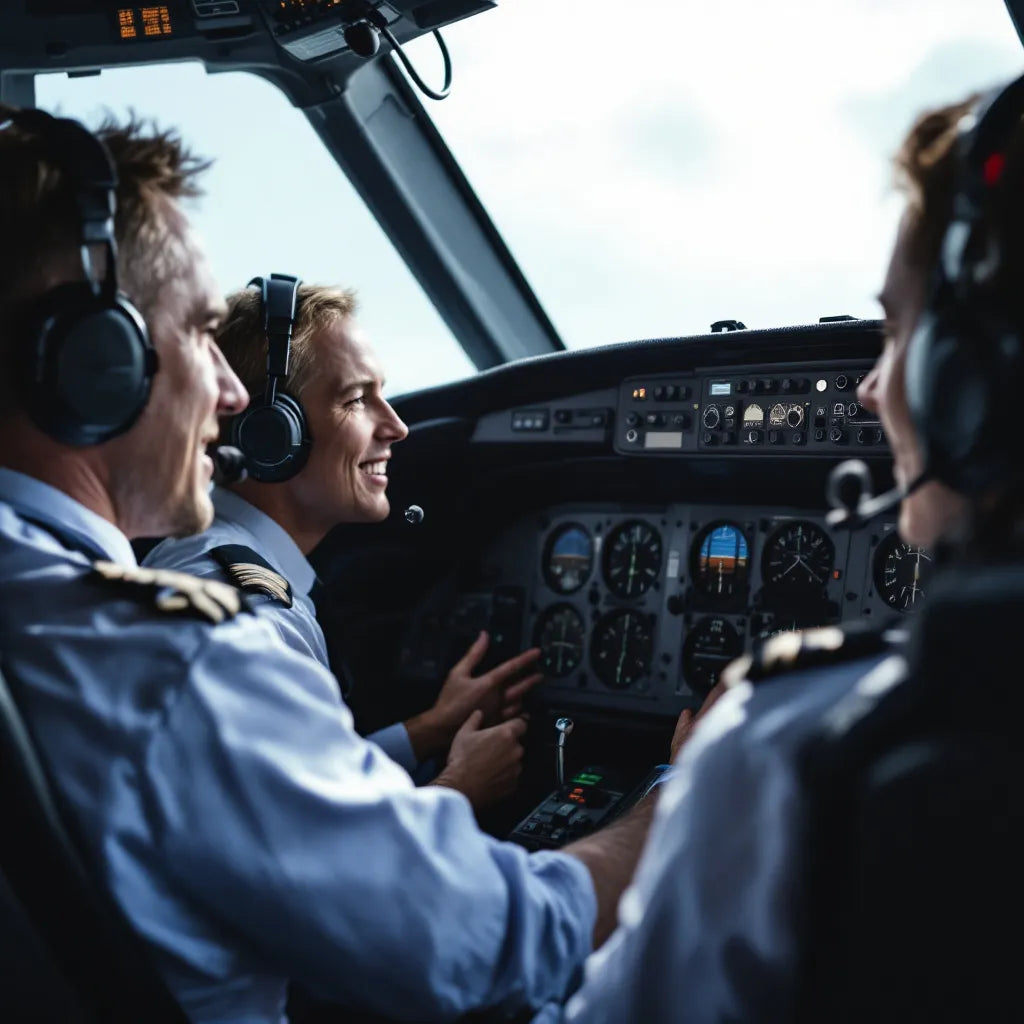 Pilots communicating in cockpit