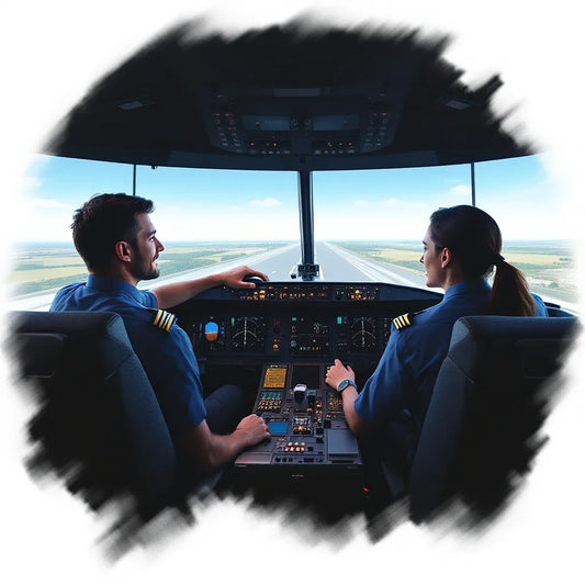 Pilots in a flight simulator
