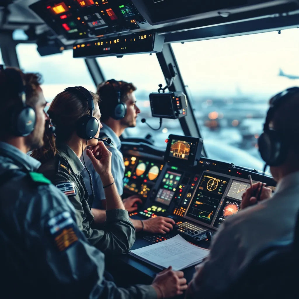 Aviation professionals communicating effectively