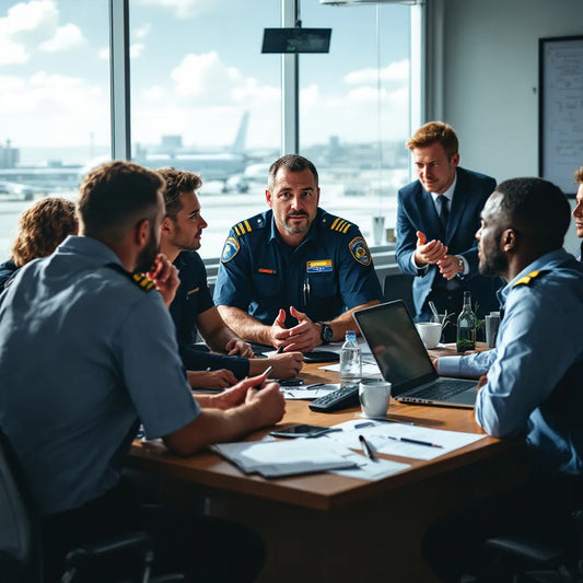 group of aviation professionals in communication training