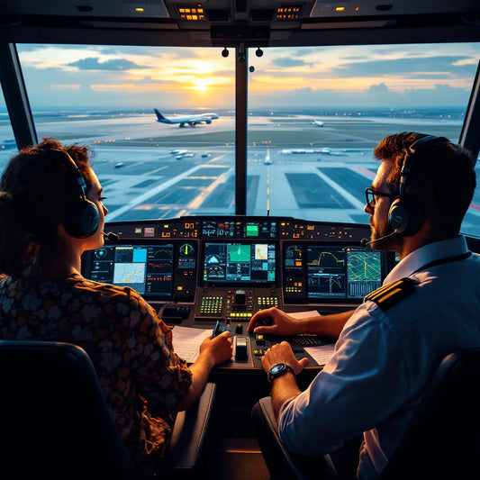 Air traffic controllers and pilots in communication