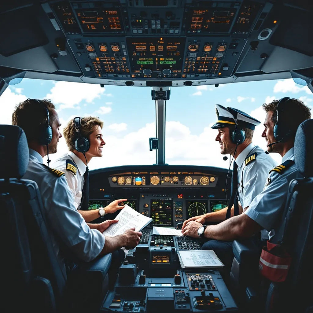 Pilots using aviation English materials in cockpit