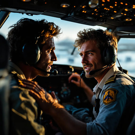 Cockpit scene with pilots communicating