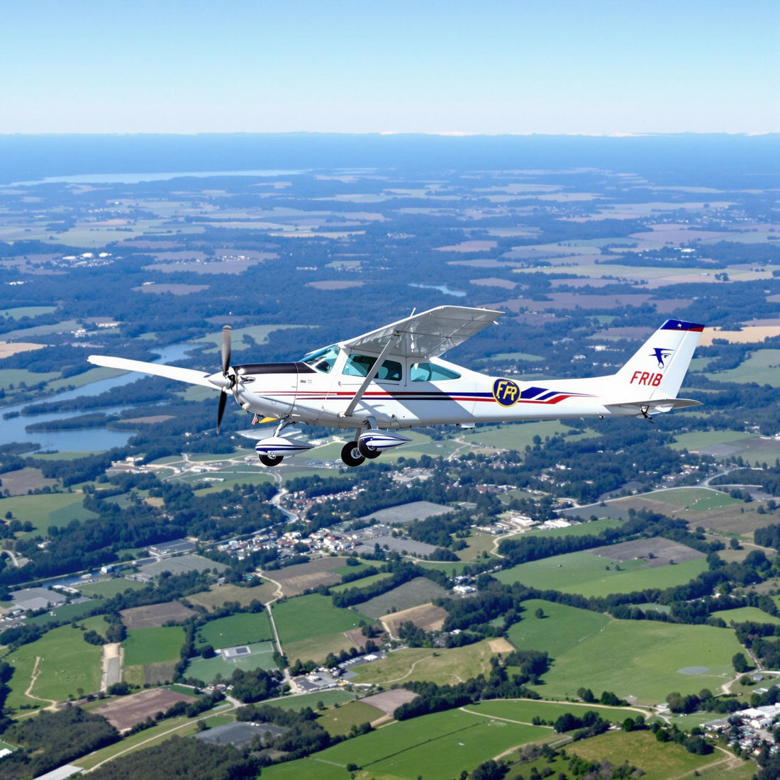 airplane flying over a scenic landscape