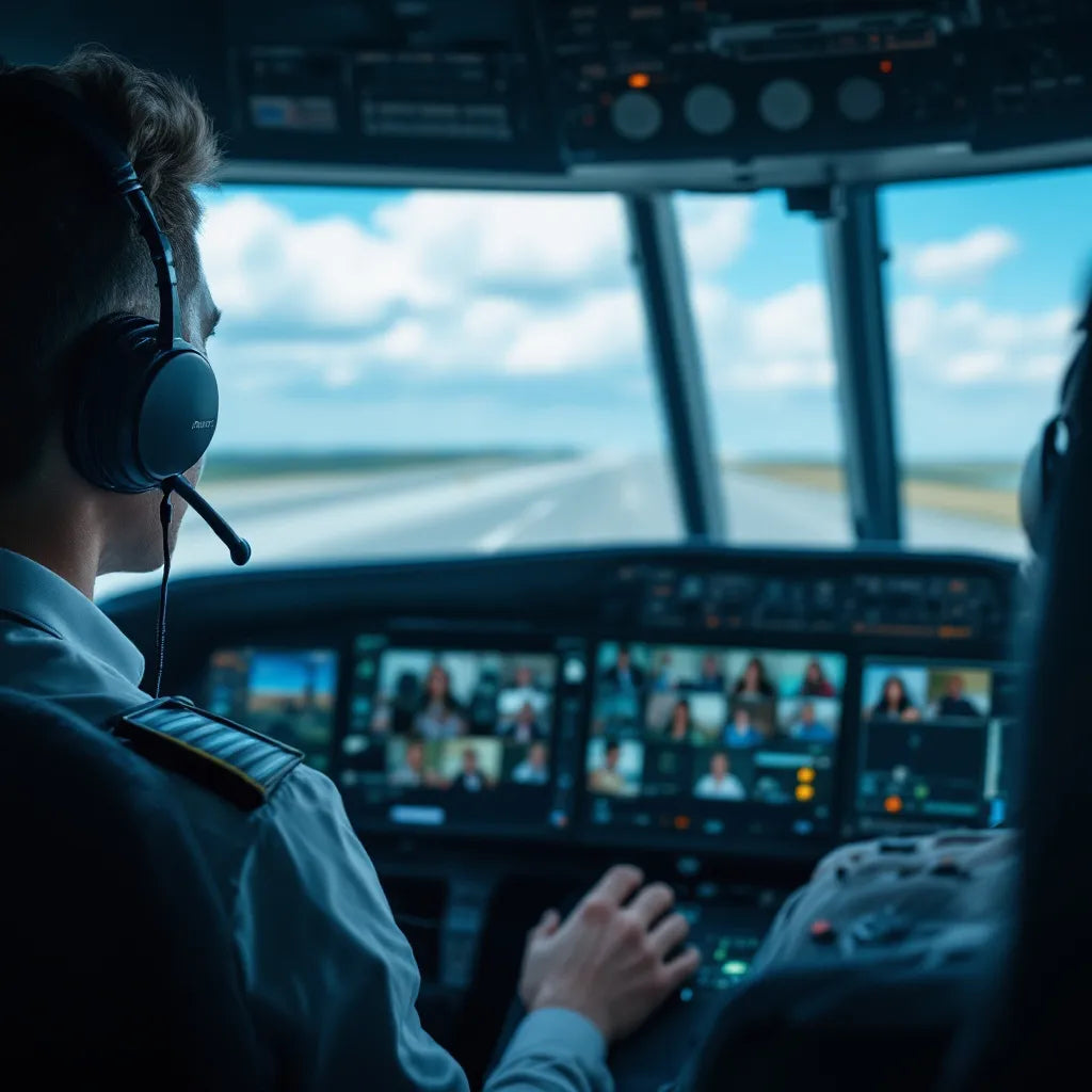 Pilots and air traffic controllers communicating