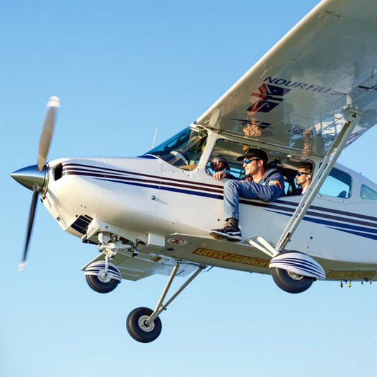 Aircraft in flight with pilot and instructor