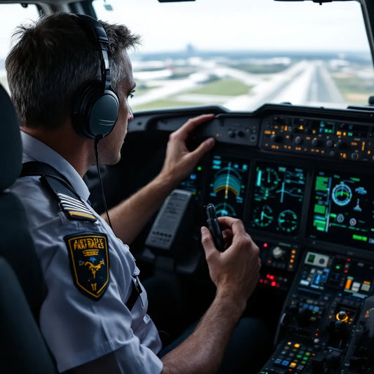 Pilot communicating with air traffic control