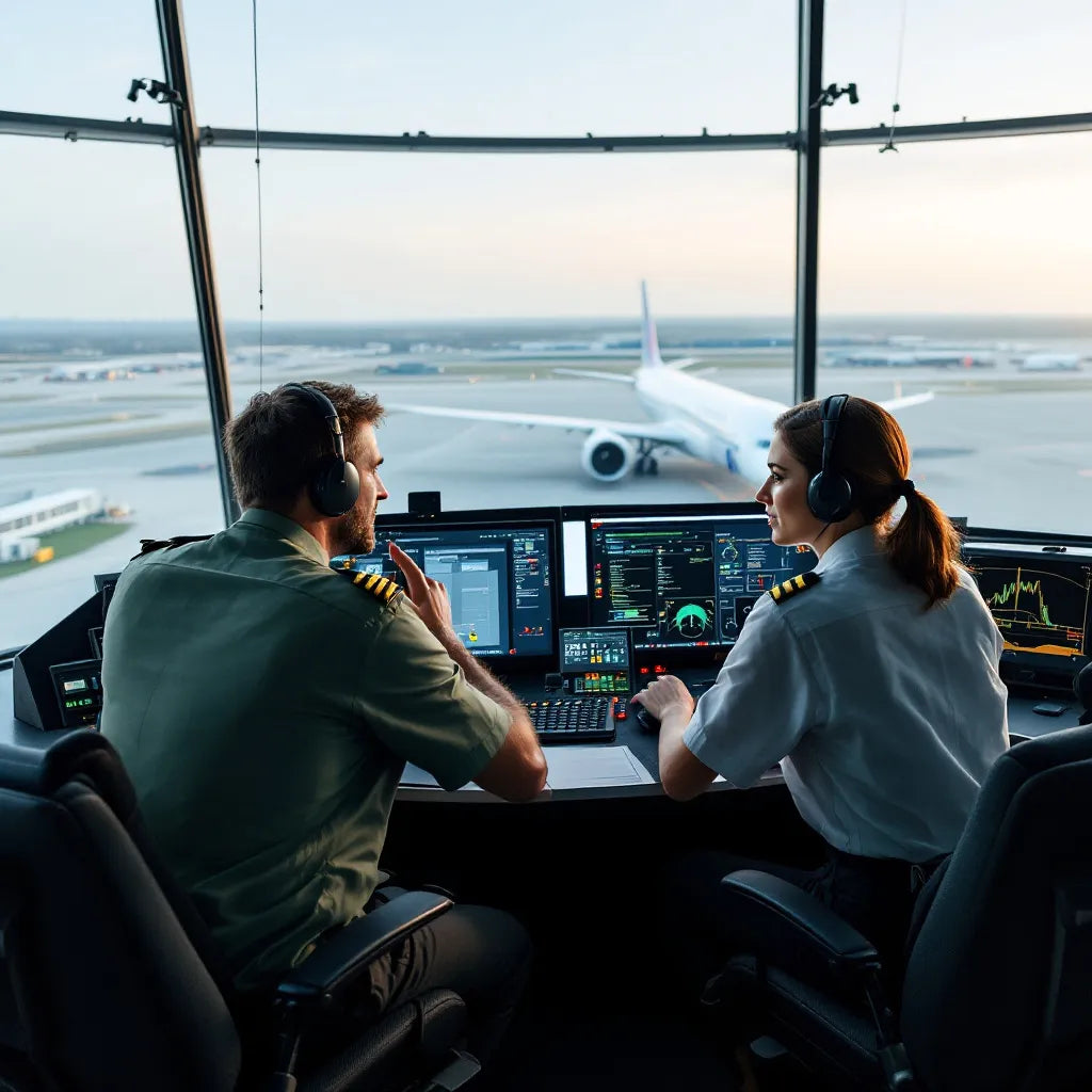 Pilot and air traffic controller in communication